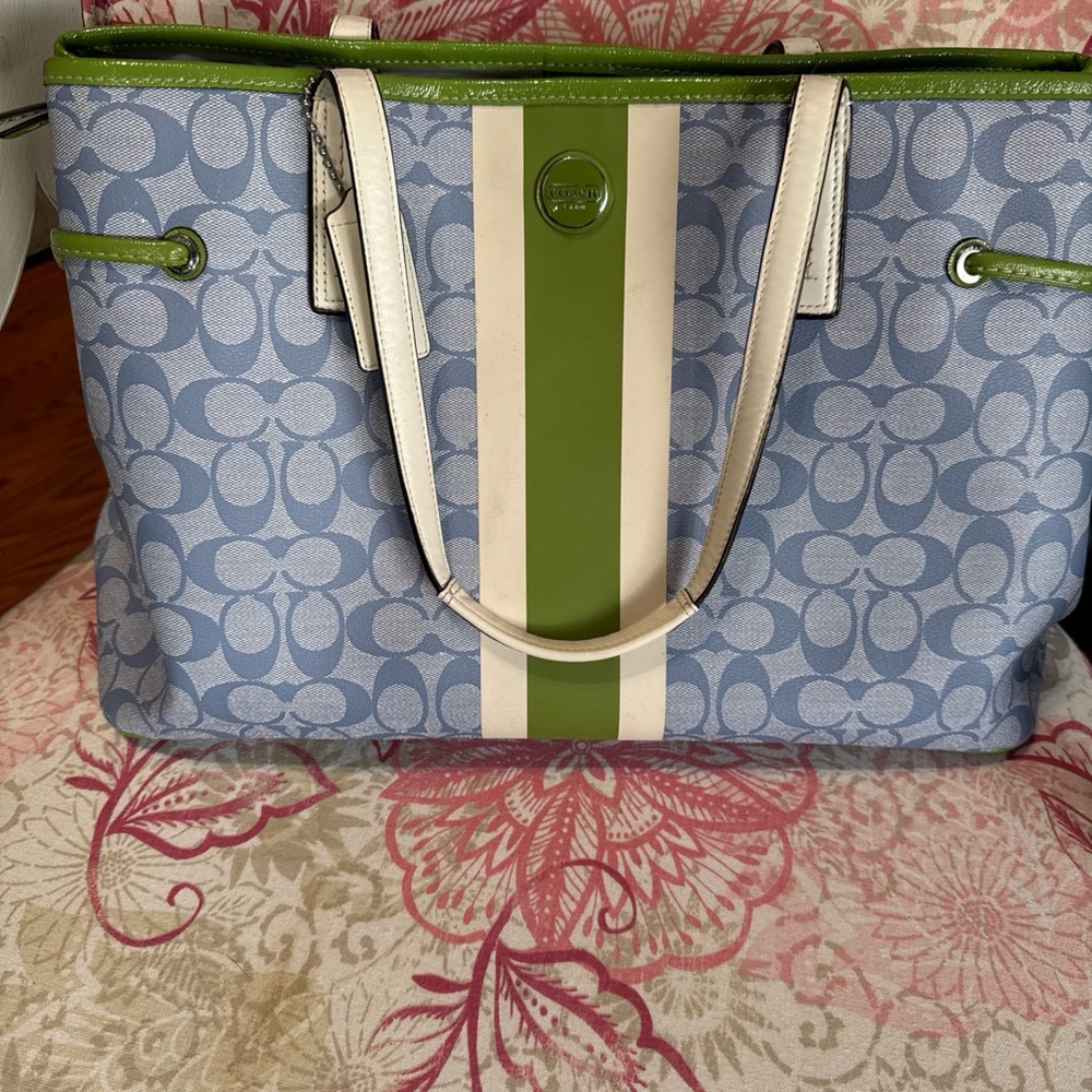 Coach Signature Shoulder Satchel Blue Green